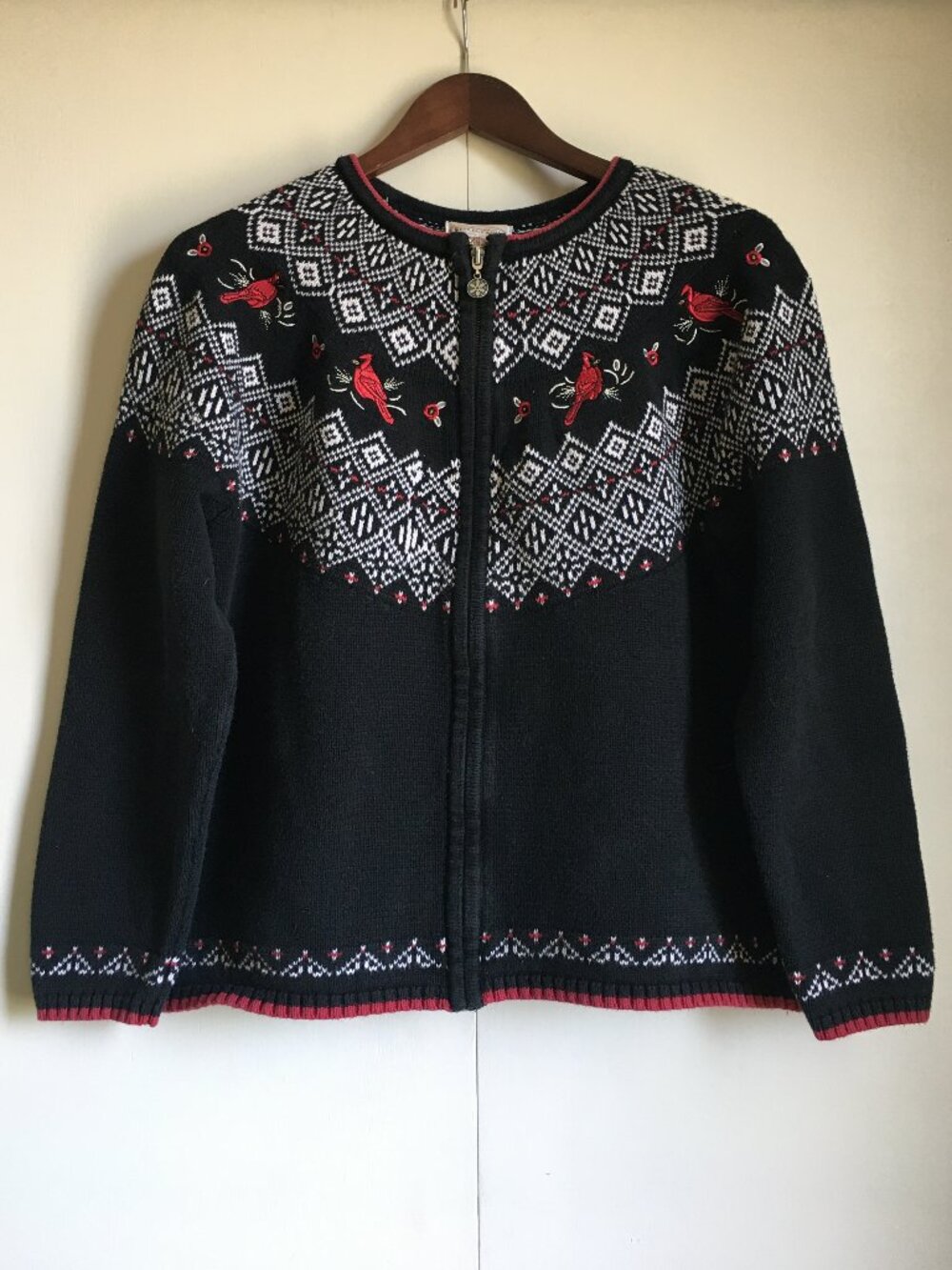 Vintage Northern Reflections Cotton Cardinal Fair Isle Zip Up Sweater - L